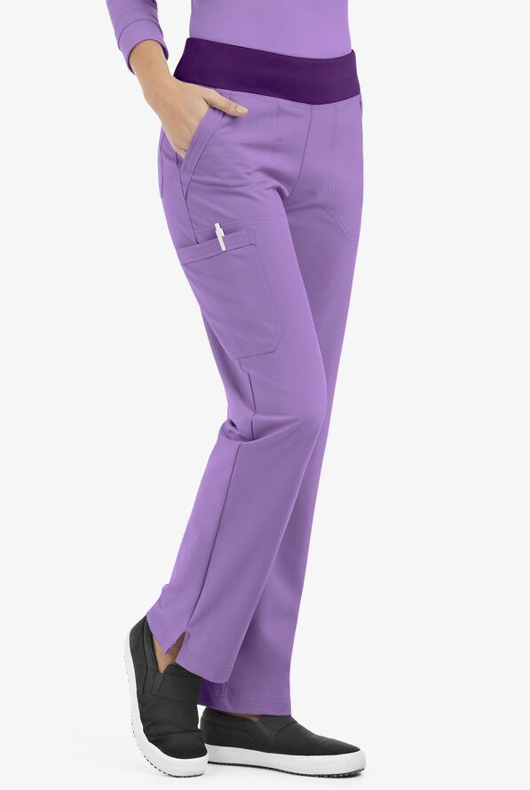 Easy STRETCH Sienna Women's 5-Pocket Sport Yoga Scrub Pants - Petite - Ultraviolet Light/Eggplant - 1