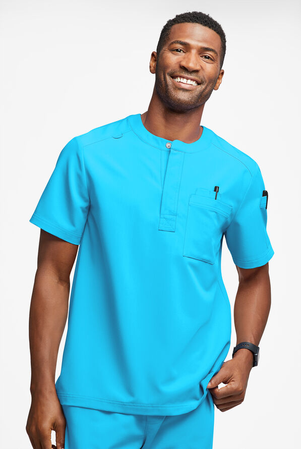MOVEMENT by Butter-Soft Eclipse Men's 4-Pocket Short Sleeve Henley Scrub Top - Turquoise - 2