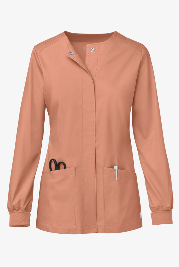 Butter-Soft STRETCH Women's 2-Pocket Long Sleeve Snap Front Scrub Jacket - Terracotta - 1