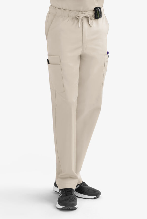 Butter-Soft STRETCH Men's 9-Pocket Zip Front Cargo Straight Leg Scrub Pants - Warm Sand - 1