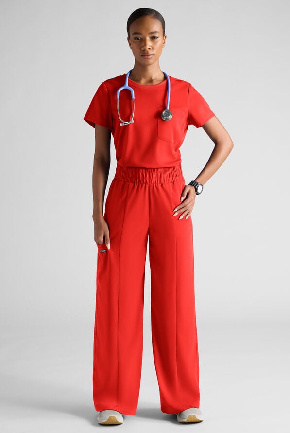 Grey's Anatomy by Barco Emerge Emerson Women's 5-Pocket STRETCH High-Rise Wide Leg Scrub Pants - Sunset Orange - 6