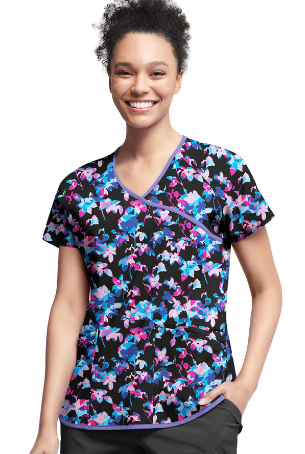 Tafford Active Morning Garden Onyx Women's 4-Pocket Raglan Print Scrub Top - null - 3