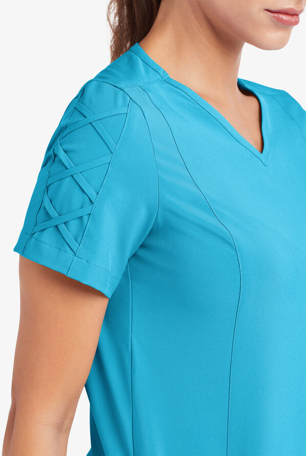 Blusa m&eacute;dica EASY STRETCH Kylie con detalle entrecruzado y 5 bolsillos para mujer - Turquoise - 6