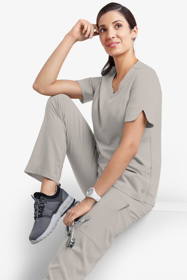 Blusa m&eacute;dica Easy STRETCH Aisha con escote coraz&oacute;n y 2 bolsillos para mujer - Lunar Grey - 6
