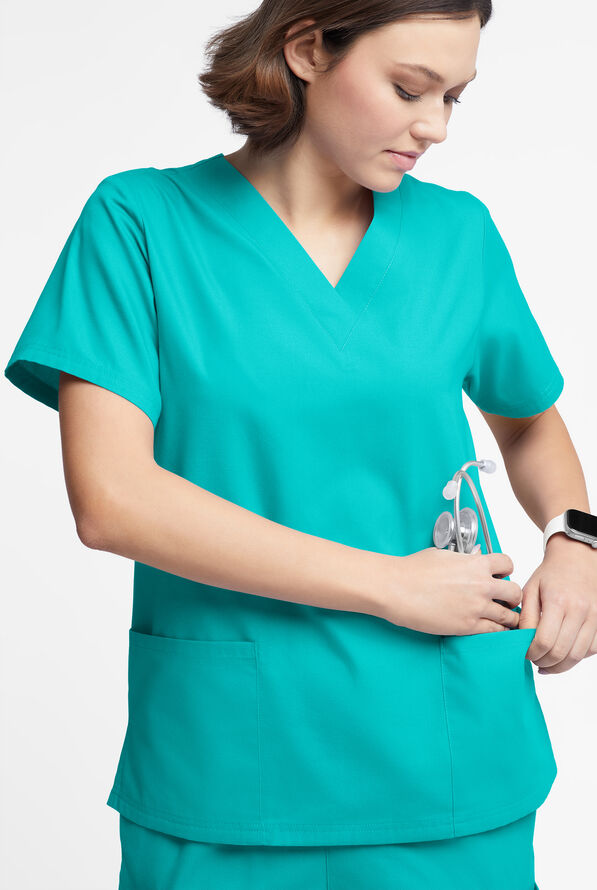 Butter-Soft Originals Women's 2-Pocket V-Neck Scrub Top - Bright Teal - 4
