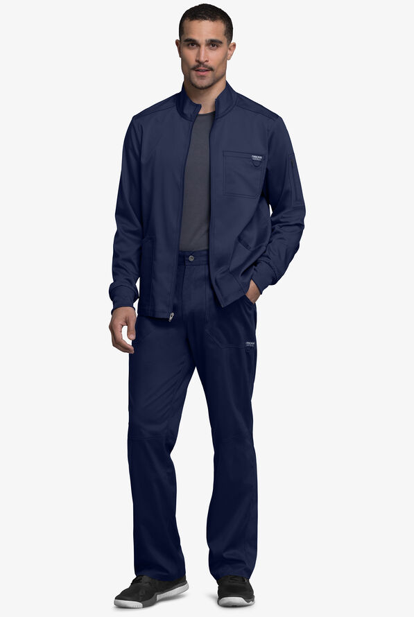 Cherokee Workwear Revolution Men's 5-Pocket STRETCH Zip Front Scrub Jacket - Navy - 2