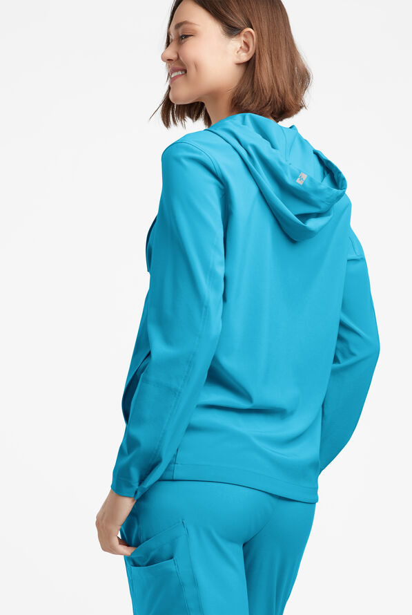 Easy STRETCH Billie Women’s 4-Pocket Pullover Scrub Hoodie - Turquoise - 3