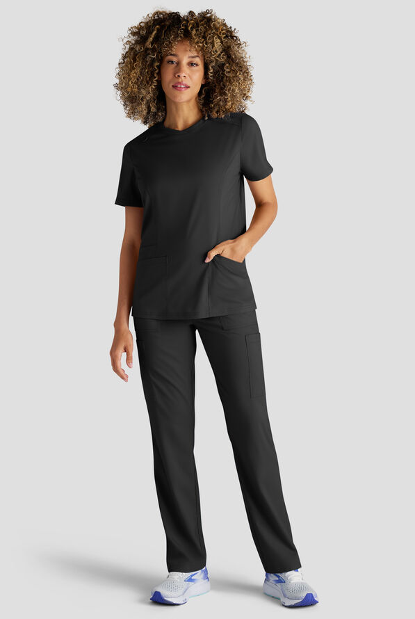 Butter-Soft STRETCH FLXTEK+ Women's 3-Pocket Crew Neck Scrub Top - Black - 5