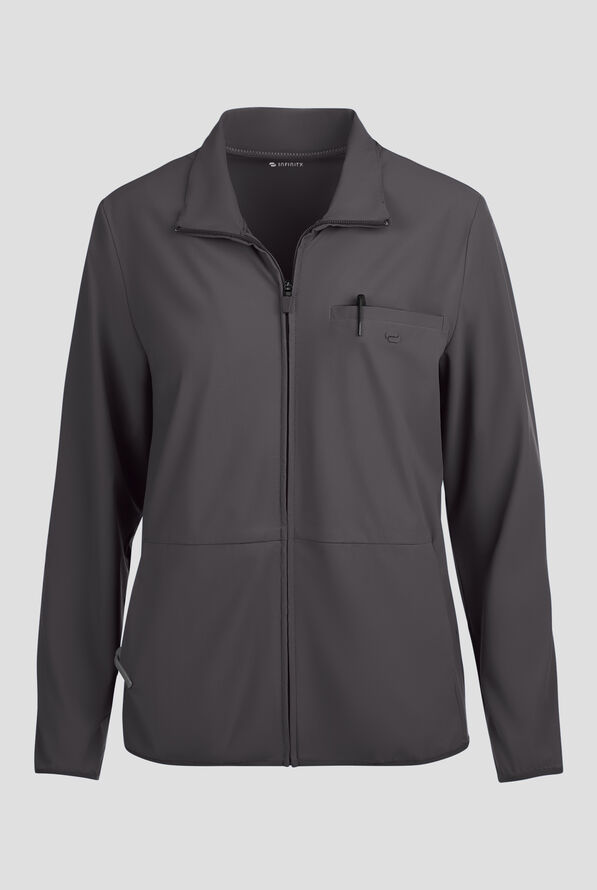 Infinity PURSUIT Women's 3-Pocket STRETCH Front Zip Warm-Up Scrub Jacket - Pewter - 1