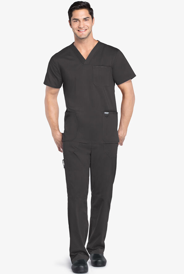 Cherokee Workwear Revolution Men's 3-Pocket STRETCH V-Neck Scrub Top - Pewter - 2
