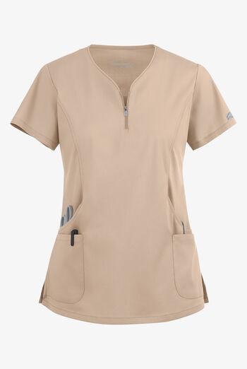 Butter-Soft STRETCH Women's 4-Pocket Curved Neck Zipper Scrub Top