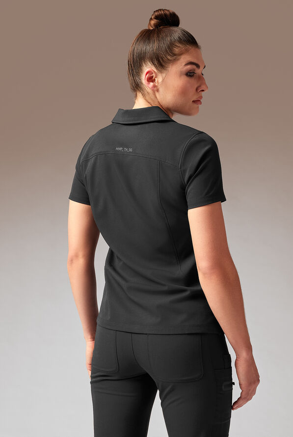 Hypothesis A-S All Situation Women’s 3-Pocket Polo Neck Scrub Top - Jet Black - 4