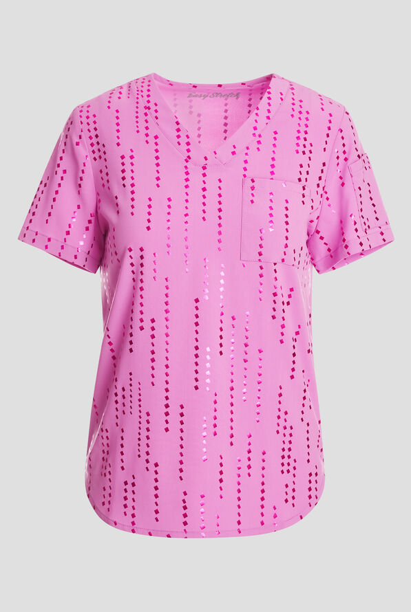 Easy STRETCH Matrix Pixels Magnesium Pink Chloe Women's 2-Pocket Tuck In  V-Neck Print Scrub Top - null - 1