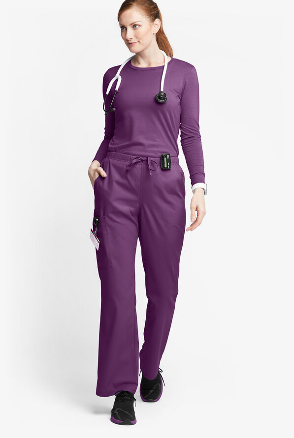 Butter-Soft Originals Women's 6-Pocket Mid Rise Flare Leg Scrub Pants - Tall - Eggplant - 4
