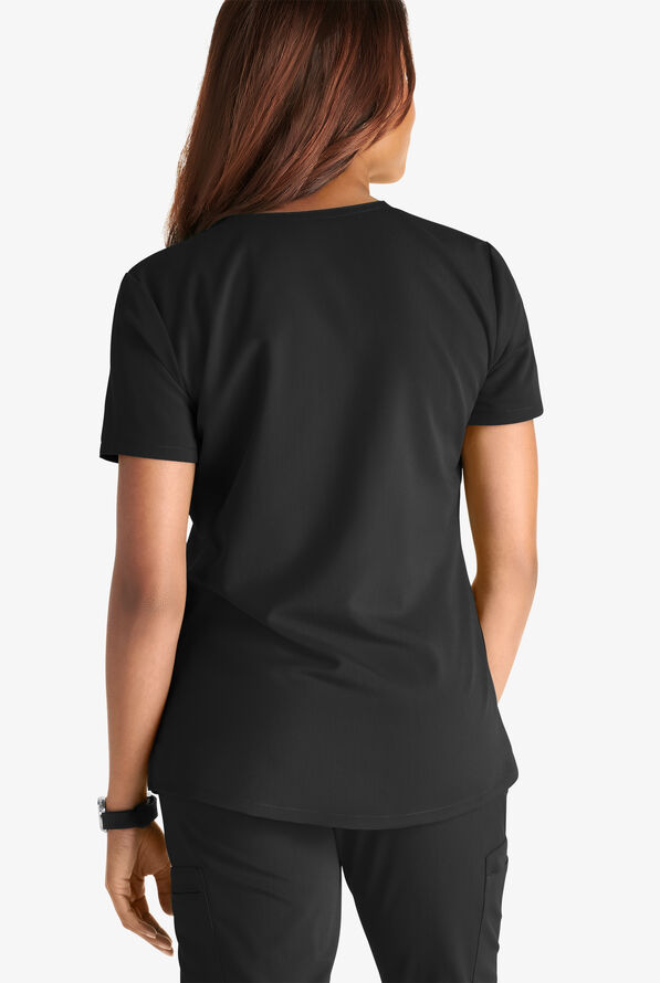 Cherokee Atmos Women's 2-Pocket STRETCH Coolmax V-Neck Scrub Top - Black - 3