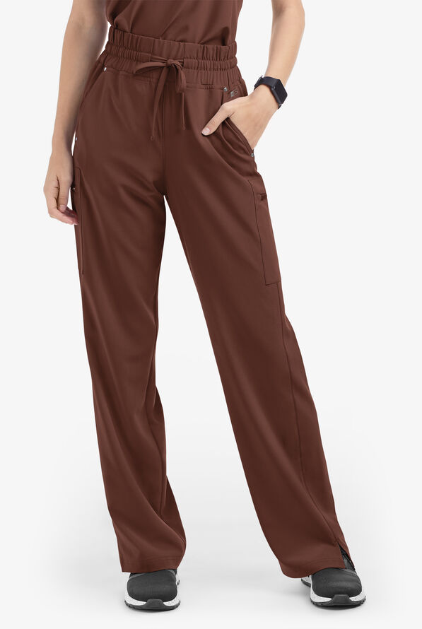 Easy STRETCH Ellie Women's 5-Pocket High Waisted Wide Leg Scrub Pants - Double Espresso - 1