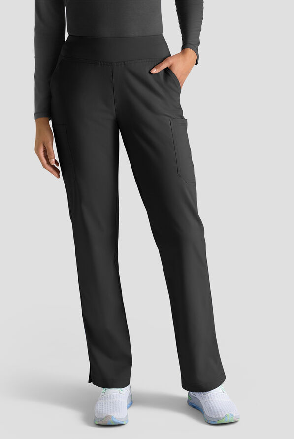 Butter-Soft STRETCH FLXTEK+ Women's 4-Pocket Knit Waistband Yoga Scrub Pants - Black - 1