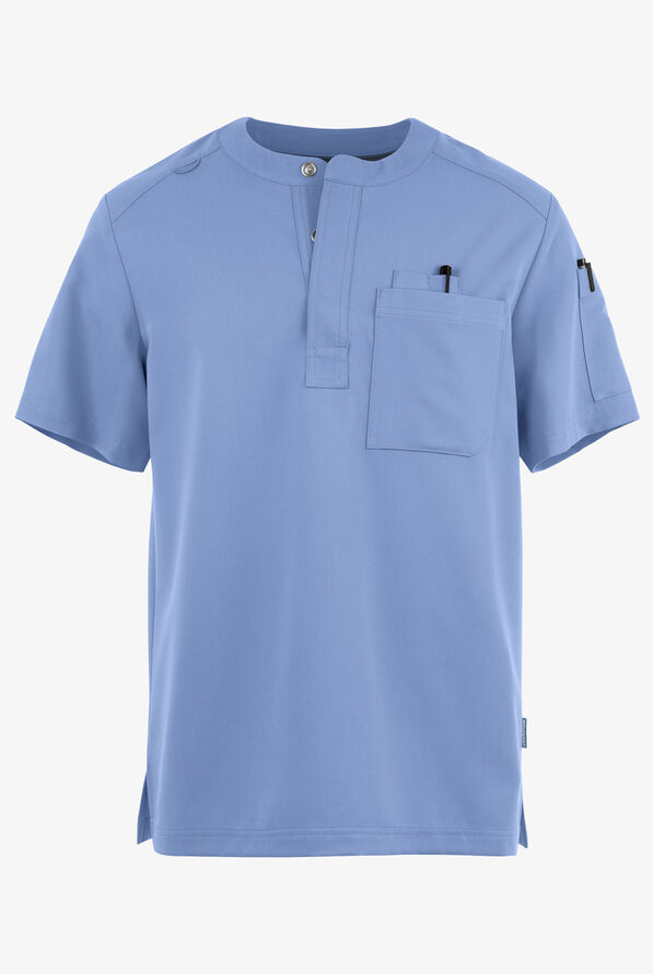 MOVEMENT by Butter-Soft Eclipse Men's 4-Pocket Short Sleeve Henley Scrub Top - Ceil Blue - 1