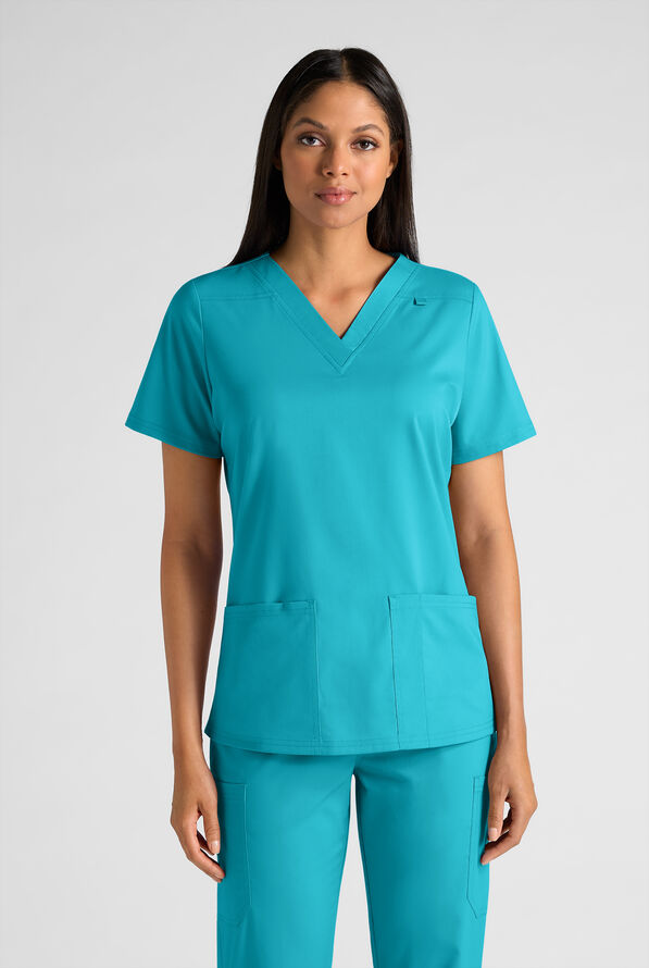 Blusa m&eacute;dica Butter-Soft STRETCH con cuello en V y 4 bolsillos para mujer - Teal - 1