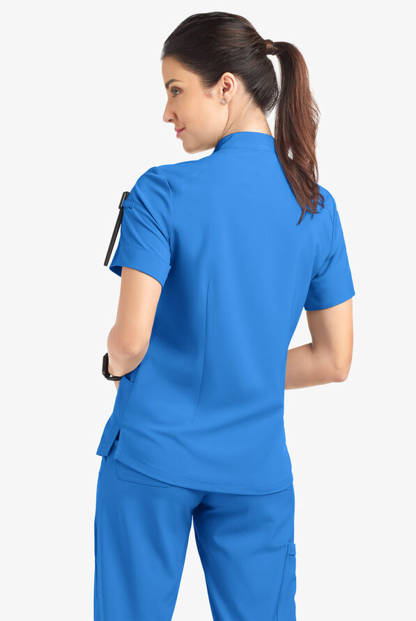Blusa m&eacute;dica Easy STRETCH Jen con cremallera en el cuello y 4 bolsillos para mujer - Cerulean - 4