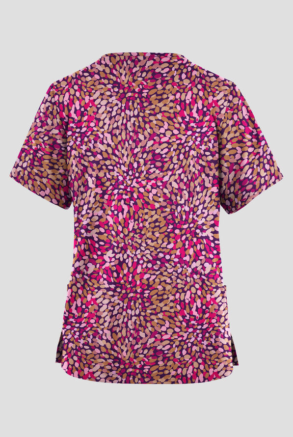 Butter-Soft Originals Rainbow Petals Eggplant Women's 2-Pocket V-Neck Print Scrub Top - null - 2