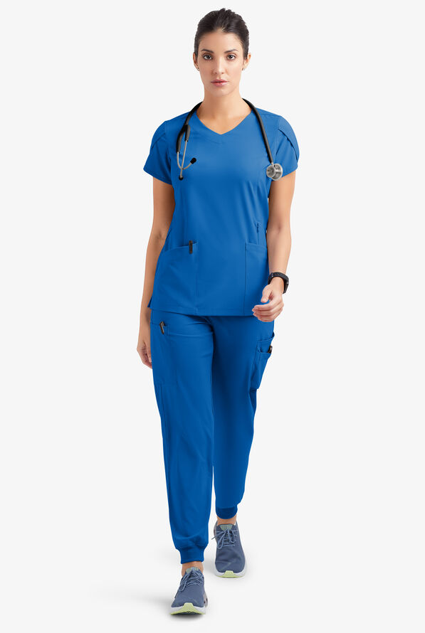 Blusa médica Easy STRETCH Daisy con cuello en V y 4 bolsillos para mujer - Royal - 2