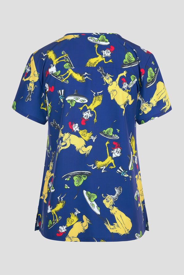 Dr. Suess' Green Eggs and Ham by Funscrubs Women's 2-Pocket STRETCH V-Neck Print Scrub Top - null - 2