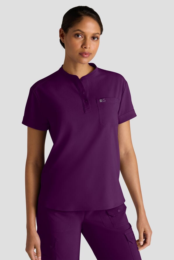Easy STRETCH Bella Women's 1-Pocket Henley Scrub Top - Eggplant - 1
