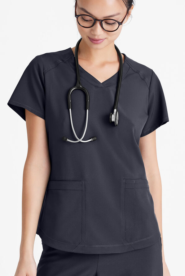 Blusa médica Grey's Anatomy by Barco Evolve STRETCH Rhythm con cuello en V y 2 bolsillos para mujer - Steel Gray - 2