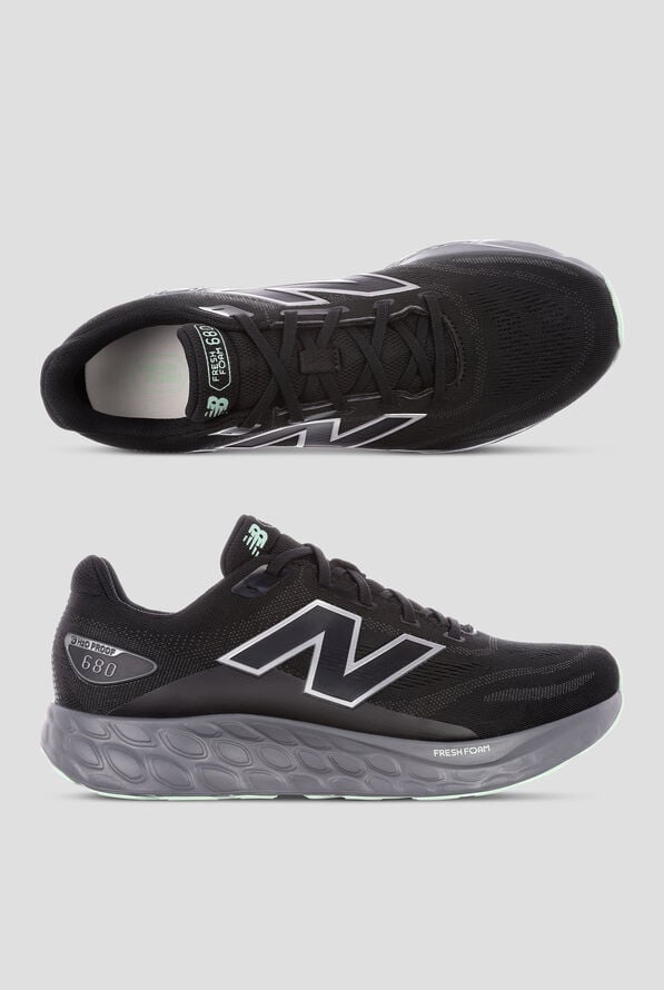 New Balance Men's Fresh Foam 680 Waterproof Black/Castlerock Athletic Lace Up Shoes - null - 1