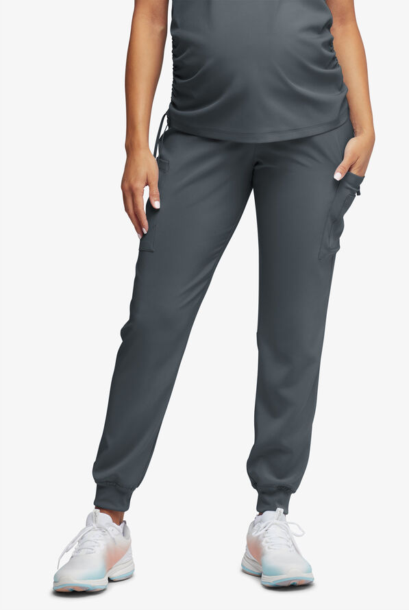 Easy STRETCH Chrissy Women's Maternity 4-Pocket Tapered Leg Jogger Scrub Pants - Pewter - 1