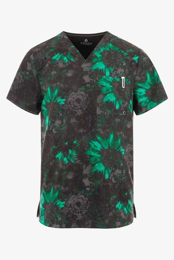 Cherokee Infinity Texture Burst Men's 1-Pocket STRETCH V-Neck Print Scrub Top - null - 1