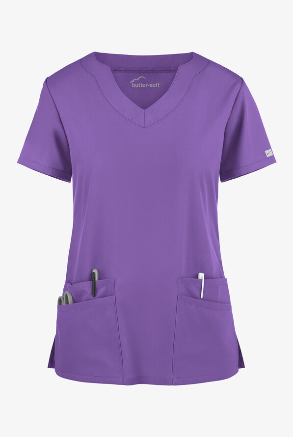 Butter-Soft Core Women's 4-Pocket Scallop Neck Scrub Top - Purple Glow - 1