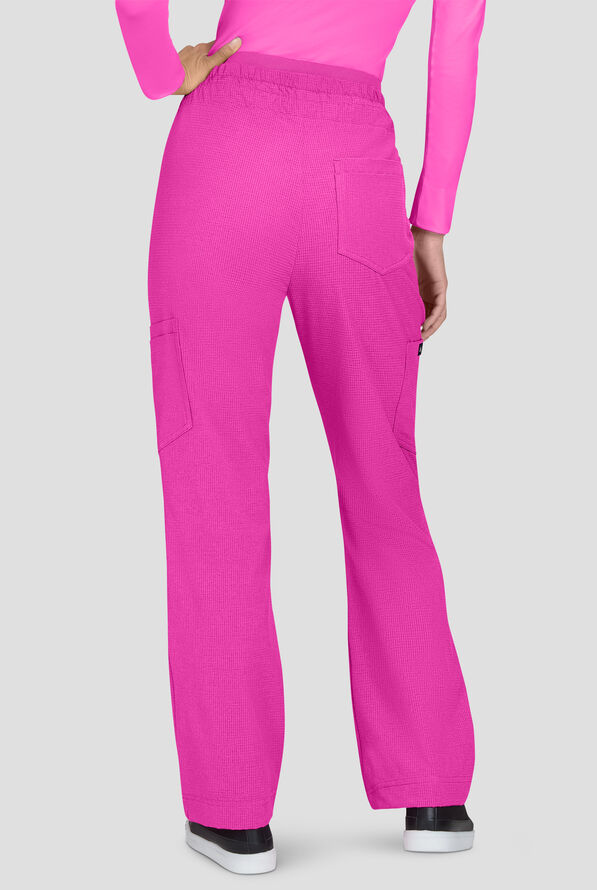 koi Solis Freda Women's 8-Pocket STRETCH Rib-Knit Double Waist Straight Leg Cargo Scrub Pant - Petite - Hibiscus - 4