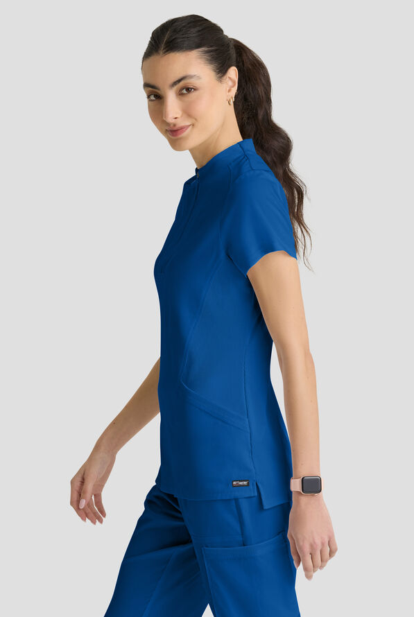 Grey's Anatomy&trade; by Barco Spandex STRETCH Kristi Women's 2-Pocket Quarter Zip Collar Neck Scrub Top - Royal - 4