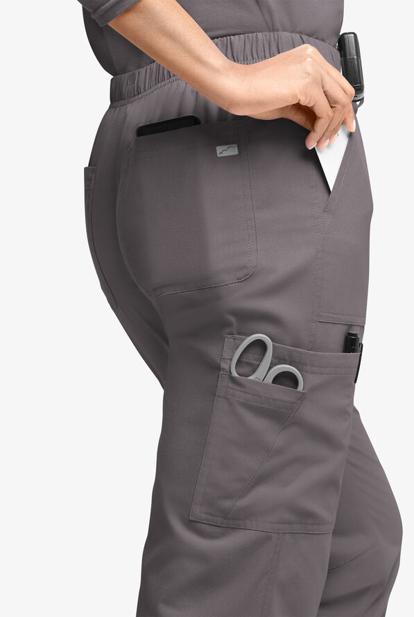 Pantalón médico Butter-Soft Originals de tiro medio estilo cargo con piernas rectas y 7 bolsillos para mujer - Grey Stone - 2