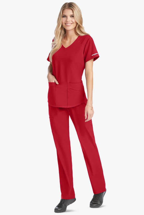 Skechers by Barco Breeze Women's 3-Pocket STRETCH V-Neck Scrub Top - Red - 2