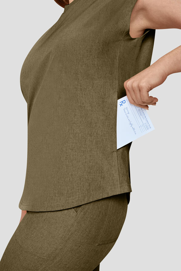 koi Basics Kenley Women's STRETCH 3-Pocket Dolman Sleeve Crew Neck Scrub Top - Olive - 3