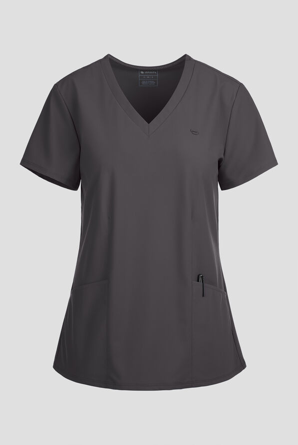 Infinity Pursuit Women's 2-Pocket STRETCH V-Neck Scrub Top - Pewter - 1
