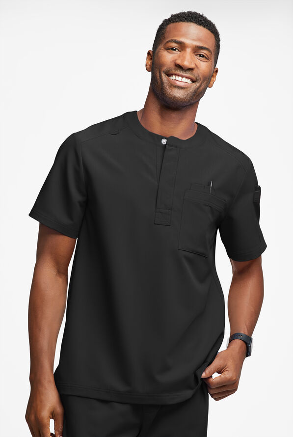 MOVEMENT by Butter-Soft Eclipse Men's 4-Pocket Short Sleeve Henley Scrub Top - Black - 2