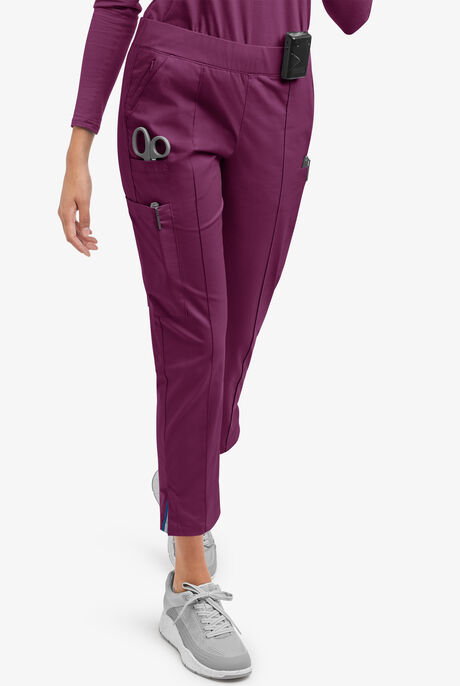 Butter-Soft STRETCH Women's 6-Pocket Pin-Tuck Crop Slim with Sport Trim Detail Scrub Pants