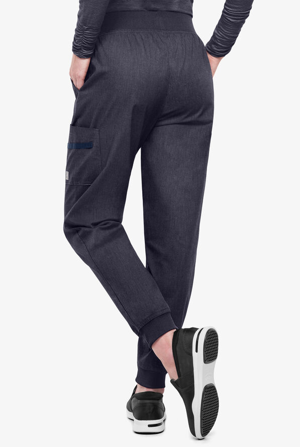 Butter-Soft STRETCH Women's 5-Pocket Cargo Jogger Scrub Pants - Tall - Indigo Denim - 3