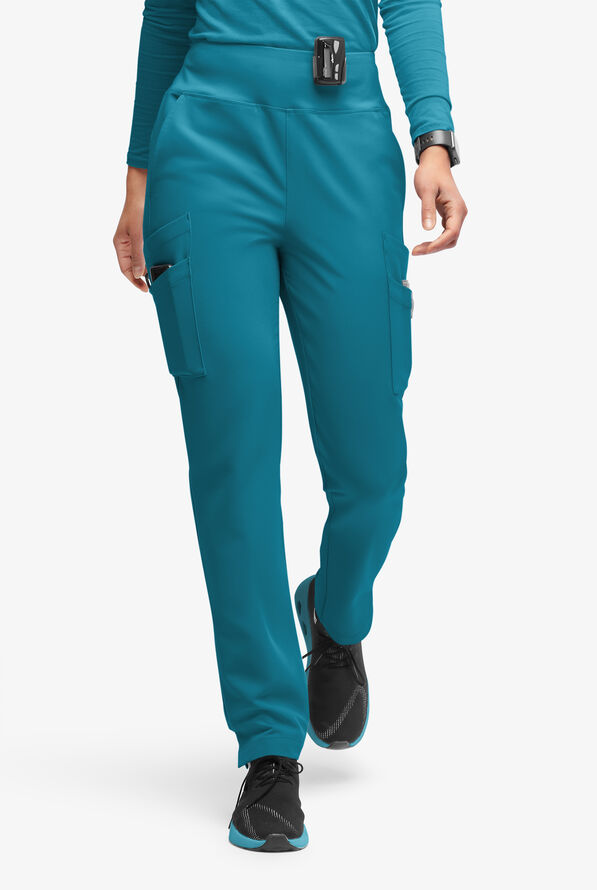 Movement by Butter-Soft Carina Women’s 7-Pocket Skinny Yoga Inspired  Scrub Pant - Petite - Caribbean Blue - 1