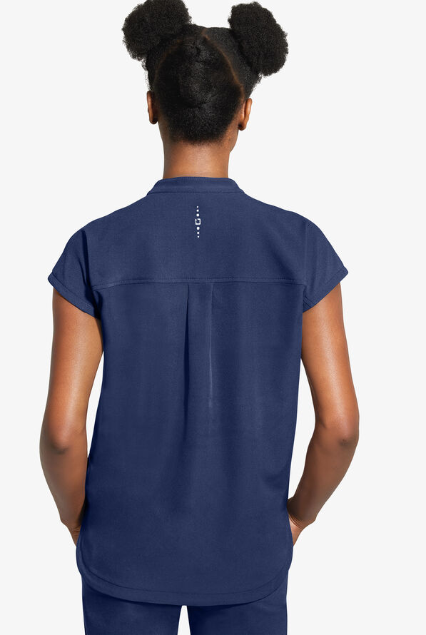 Healing Hands 360 Sandy Women's 2-Pocket STRETCH Dolman Sleeve Zip Mandarin Collar Scrub Top - Navy - 3