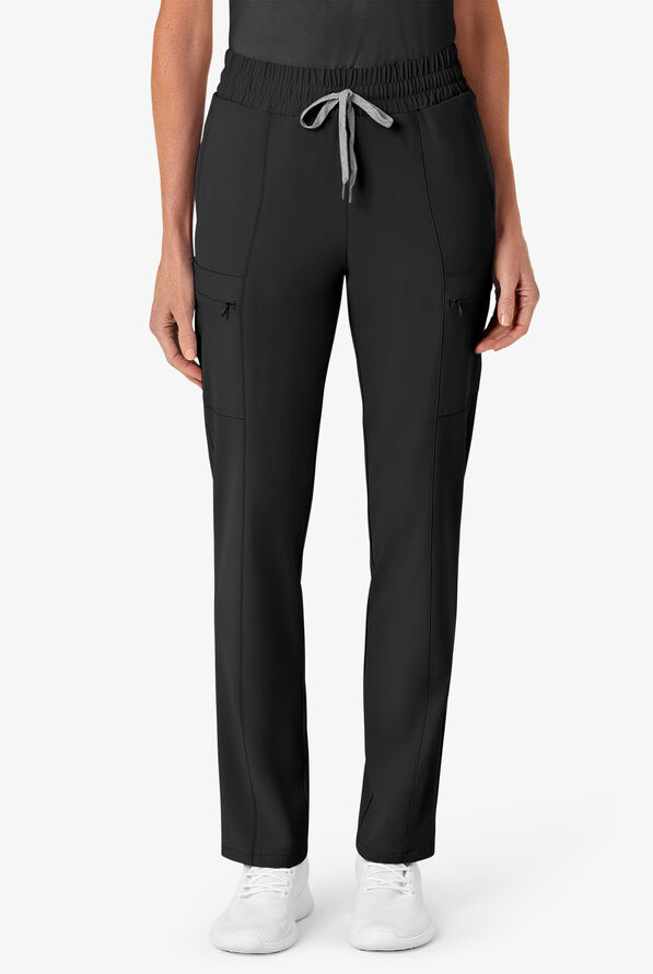 Wink Renew Women's 7-Pocket STRETCH High Waisted Slim Leg Cargo Scrub Pants - Black - 1