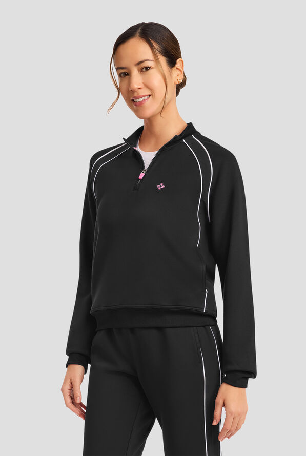 Med Couture Layers Women's 2-Pocket STRETCH Half Zip Scuba Knit Scrub Jacket - Black - 2