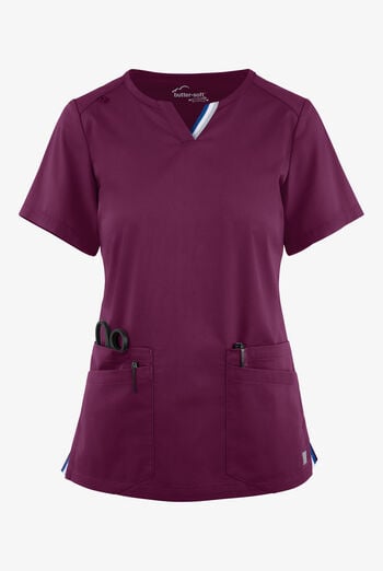 Butter-Soft STRETCH Women's 6-Pocket Short Sleeve Notch Placket with Sport Trim Detail Scrub Top