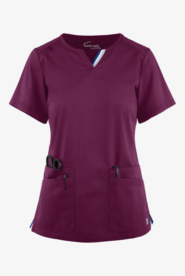 Blusa m&eacute;dica UA Butter-Soft STRETCH con tapeta con ribete deportivo y 6 bolsillos para mujer - Wine - 1