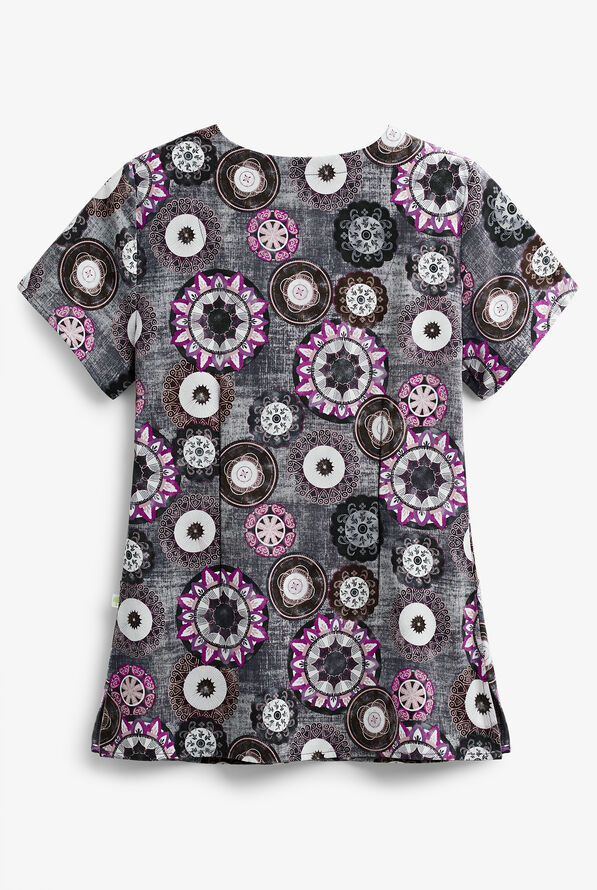 Healing Hands Premiere Passion Plum Amanda Festive Carnival Women's 3-Pocket V-Neck Print Scrub Top - null - 2