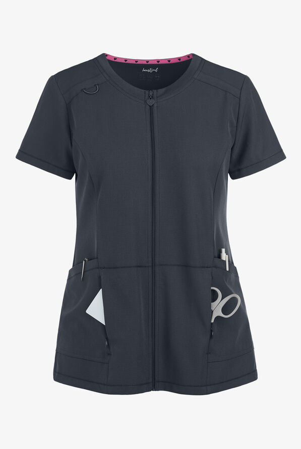 heartsoul Break On Through Limited Edition Women's 4-Pocket Full Zip Front Scrub Top - Pewter - 1